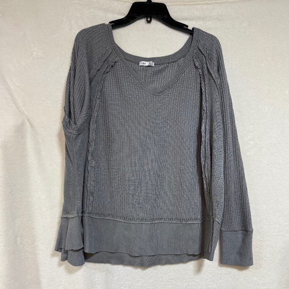 Dex Top Women's 3X Gray Waffle Knit Round Neck Wide Long Sleeve Pullover - Picture 1 of 10